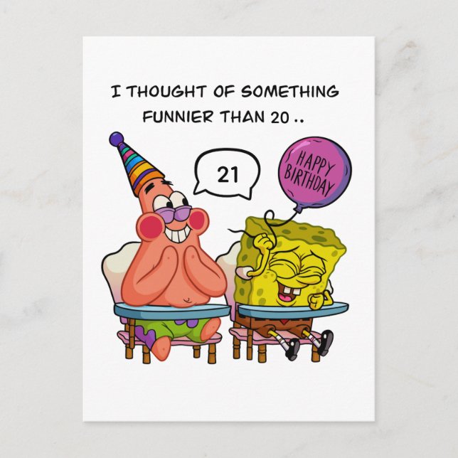 Funny "Funnier Than 20" Birthday  with SpongeBb Postkarte (Vorderseite)