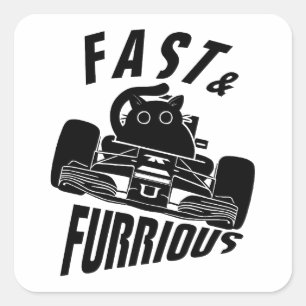 Funny FURRwous car fahr cat Quadratischer Aufkleber