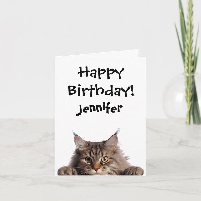 Funny Furry Chat Anniversaire Carte de voeux pliée (Devant)
