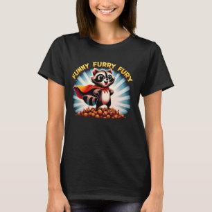 Funny Furry Raccoon Hero on Acorn Pile T-Shirt