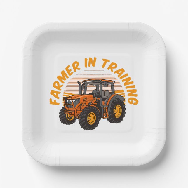 Funny Future Bauer in Training Traktor Farm Pappteller (Vorderseite)
