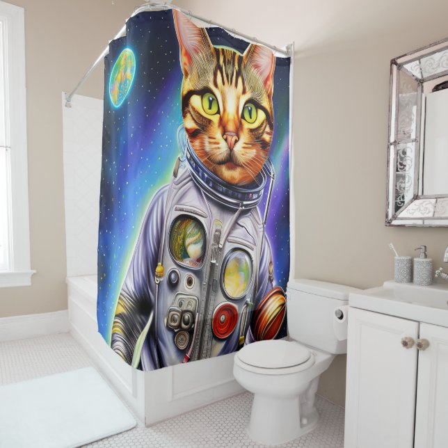 Funny Futuristic Astronaut Cat Duschvorhang (Beispiel)