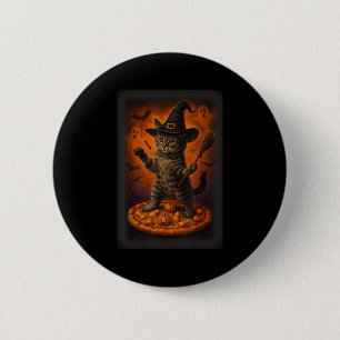 Funny Galaxy Hexenkatze Halloween Katze im Weltrau Button