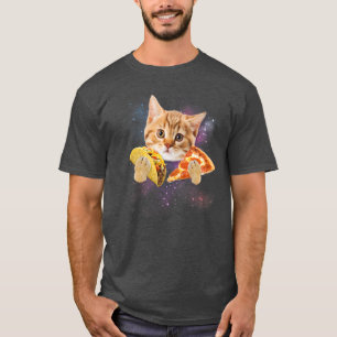 Funny Galay Cat Space Cat Eat Pizza und Taco T-Shirt