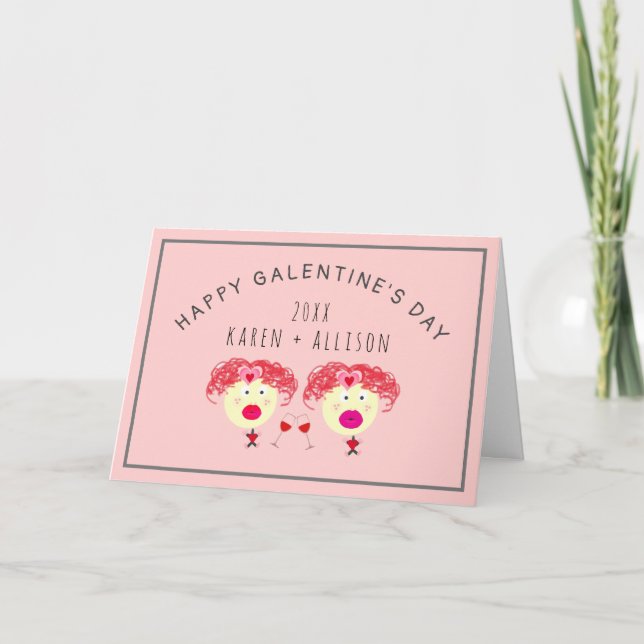 Funny Galentines Day BESTE FREUNDIN Rosa Rosa Herz Karte (Vorderseite)