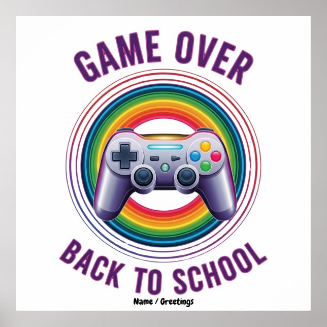 Funny Game Over Controller Teacher KIds Level Up Poster (Vorne)
