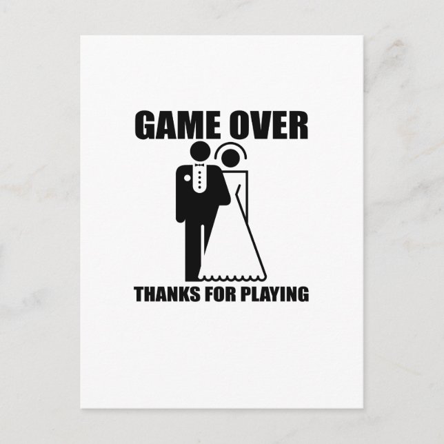 Funny, "Game Over" Hochzeitsdesign Postkarte (Vorderseite)