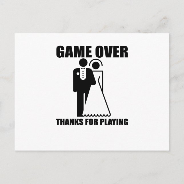 Funny, "Game Over" Hochzeitsdesign Postkarte (Vorderseite)