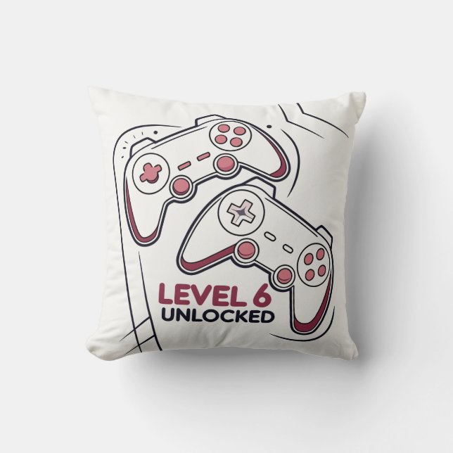 Funny Gamer 6th birthday Gift, Level 6th Unlocked Kissen (Vorderseite)