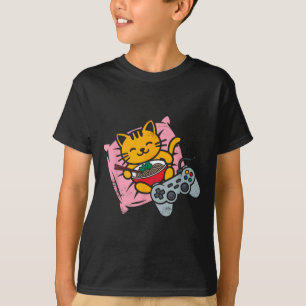 Funny Gamer Cat Ramen Kawaii Gaming Japanisch Frau T-Shirt
