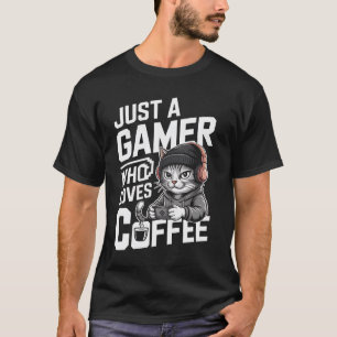 Funny Gamer Cat Shirt Nur ein Gamer, der Kaffee Li