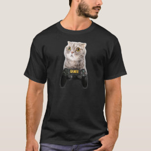 Funny Gamer Cat Videogame Spaß Play Station Cont T-Shirt