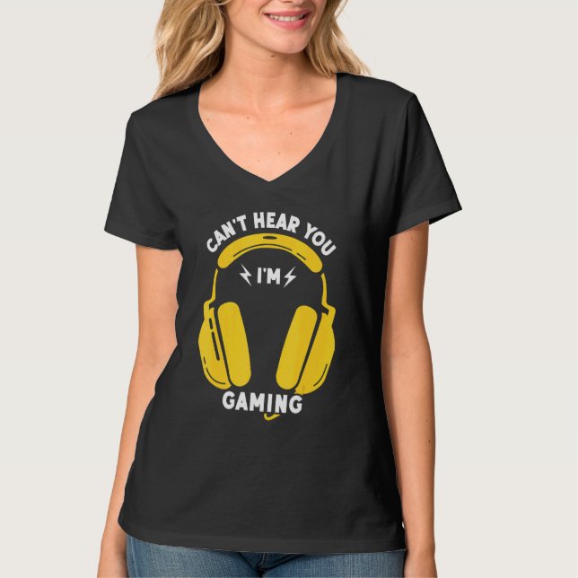 Funny Gamer Headset Hört nicht, dass ich spiele T-Shirt (Vorderseite)