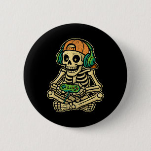 Funny Gamer Skeleton Gamer Teen Boys Video Gaming Button