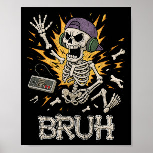 Funny Gamer Skeleton Gamer Teen Boys Video Gaming Poster