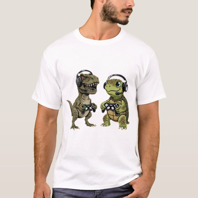 Funny Gamer T Rex Turtle Dinosaur Retro Gaming  T-Shirt (Vorderseite)