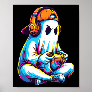 Funny Gaming Ghost mit Headset und Controller Boy Poster