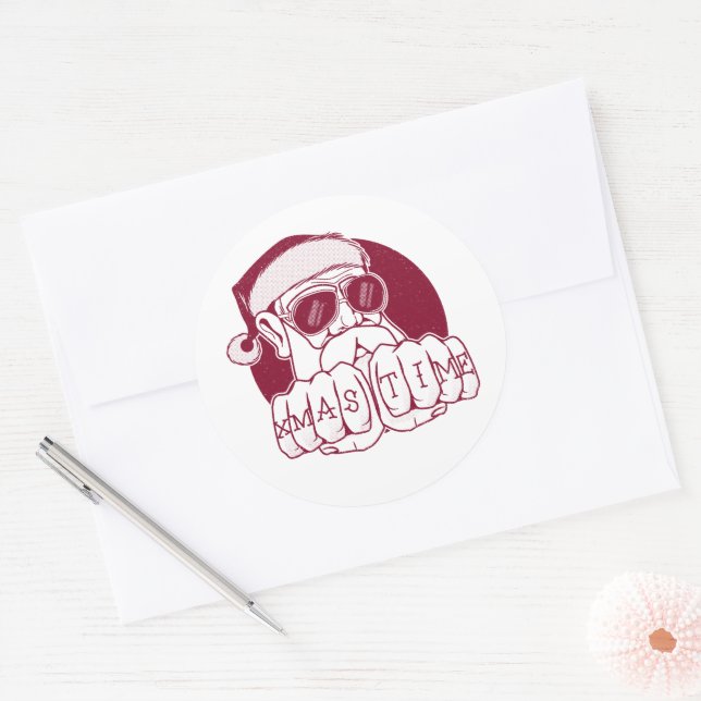 Funny Gangsta Weihnachtszeit Knuckle Tattoo Runder Aufkleber (Umschlag)