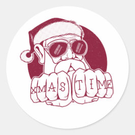 Funny Gangsta Weihnachtszeit Knuckle Tattoo Runder Aufkleber