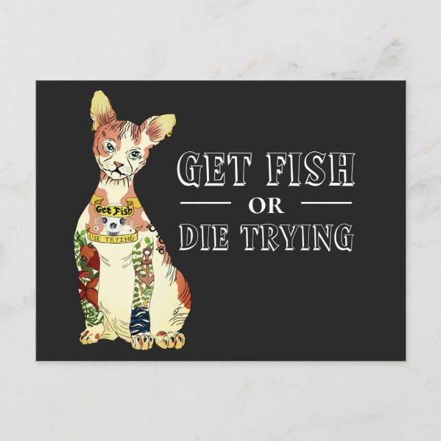 Funny Gangster Sphynx Cat Tattoo Illustration Postkarte (Vorderseite)