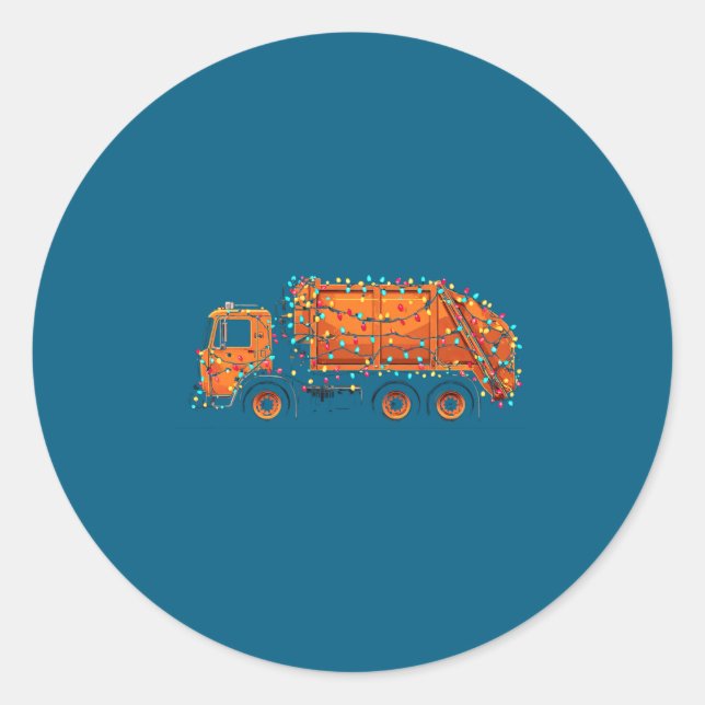 Funny Garbage Truck Christmas Graphics Lights Love Runder Aufkleber (Vorderseite)