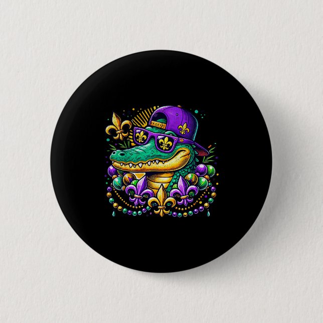 Funny Gator Mardi Gras  Button (Vorderseite)