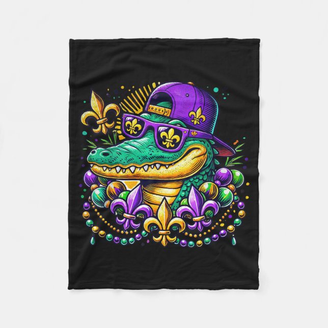 Funny Gator Mardi Gras  Fleecedecke (Vorderseite)