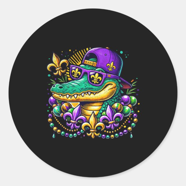 Funny Gator Mardi Gras  Runder Aufkleber (Vorderseite)