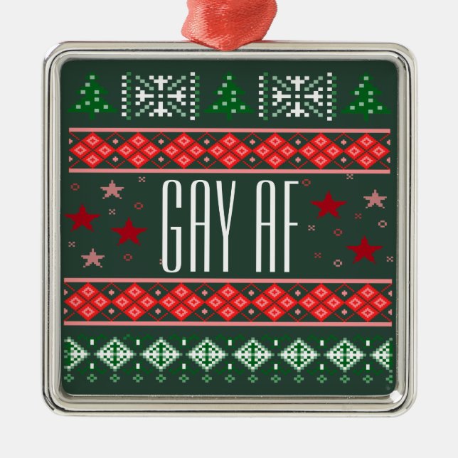 Funny Gay AF Christmas LGBTQ+ Ornament Aus Metall (Vorne)