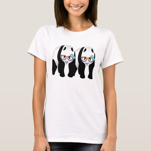 Funny Gay Pride Hipster Pandas T-Shirt (Vorderseite)