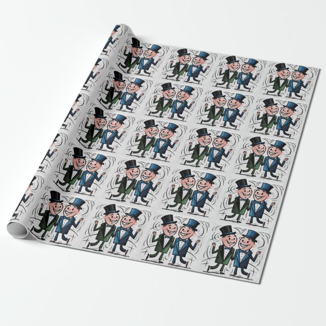 Funny Gay Wedding Groom and Groom Strichmännchen Geschenkpapier (Ungerollt)