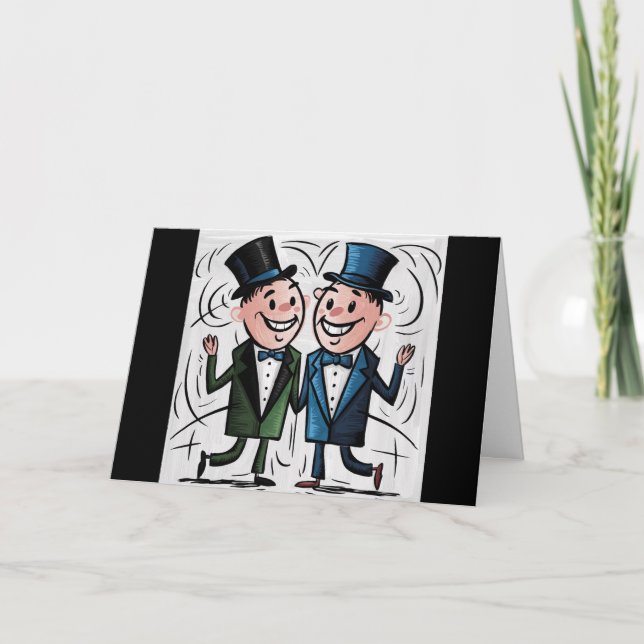 Funny Gay Wedding Groom and Groom Strichmännchen Karte (Vorderseite)