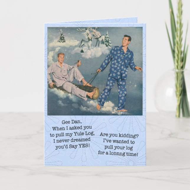 Funny Gay Weihnachten Log Card (Vorderseite)