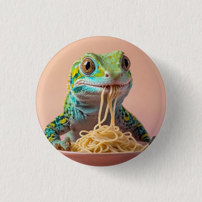 Funny Gecko Eating Spaghetti Button (Vorderseite)