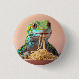Funny Gecko Eating Spaghetti Button