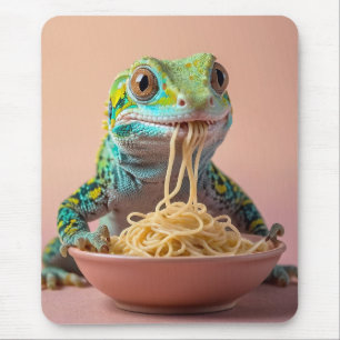 Funny Gecko Eating Spaghetti Mousepad