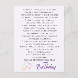 Funny Gedicht für Mama Geburtstag Postkarte