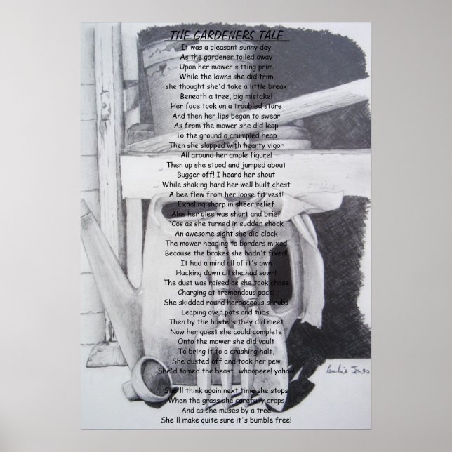 Funny Gedicht Stillleben Garten Werkzeuge Kunst Poster (Vorne)