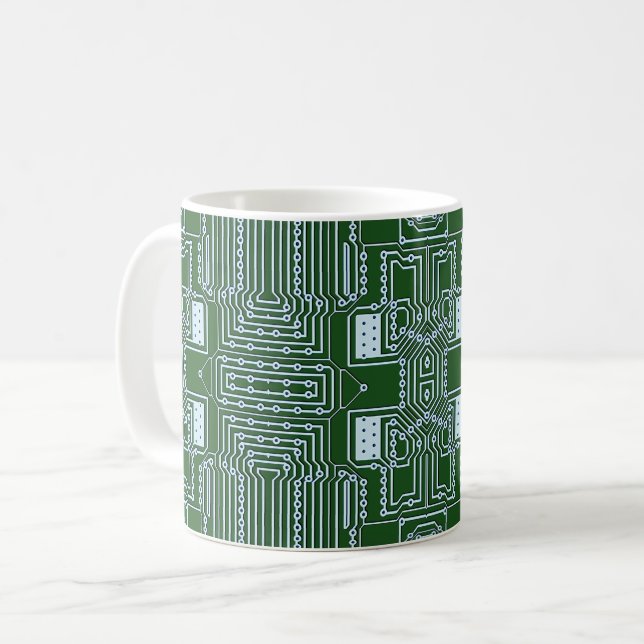 Funny Geeky Nerd Computer Circuit Board Muster Kaffeetasse (Vorderseite Links)