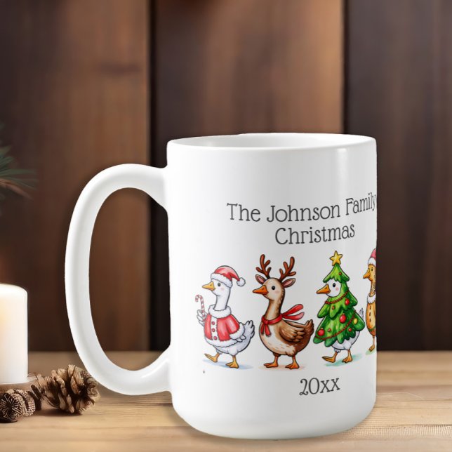 Funny Geese Weihnachten Kaffeetasse (Goose family Christmas mug)