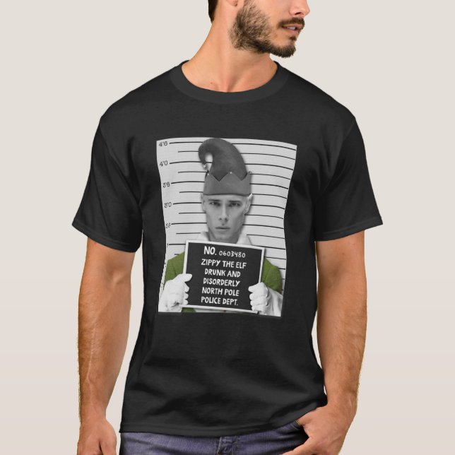 Funny Gefängniself Mugshot verhaftet in Christmas  T-Shirt (Vorderseite)