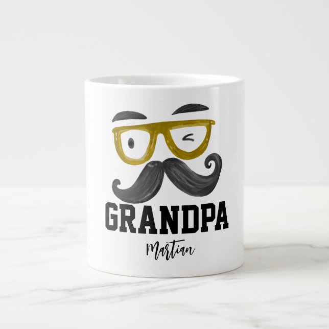 Funny gelb Klassen und Schnurrbart Custom Opa Jumbo-Tasse (Vorderseite)