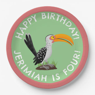 Funny gelb schnabeliger Hornbill personalisierter  Pappteller