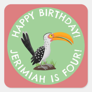 Funny gelb schnabeliger Hornbill personalisierter Quadratischer Aufkleber