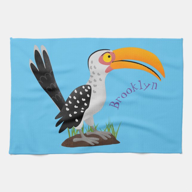 Funny Gelb Tannenvogel Safari Cartoon Geschirrtuch (Horizontal)