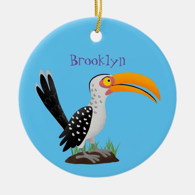 Funny Gelb Tannenvogel Safari Cartoon Keramik Ornament (Vorne)