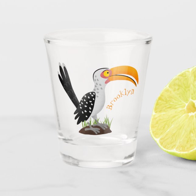 Funny Gelb Tannenvogel Safari Cartoon Schnapsglas (Vorderseite)