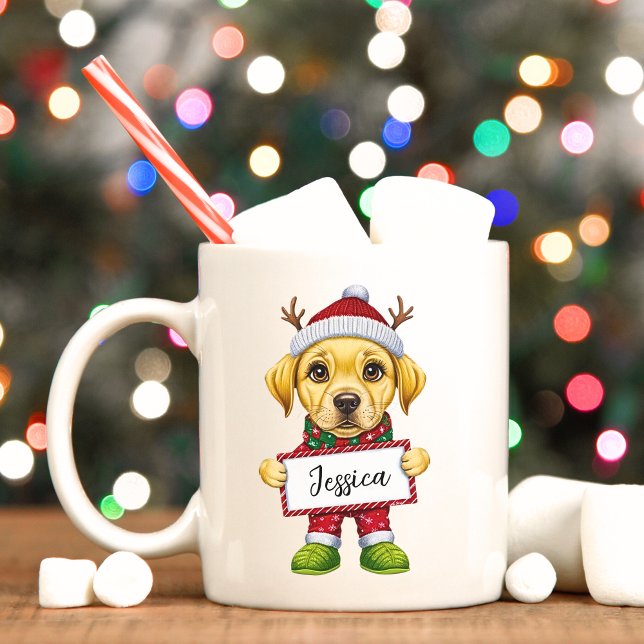 Funny Gelbe Labrador Elf Weihnachts-Tasse Kaffeetasse (Yellow Labrador custom Christmas mug.)