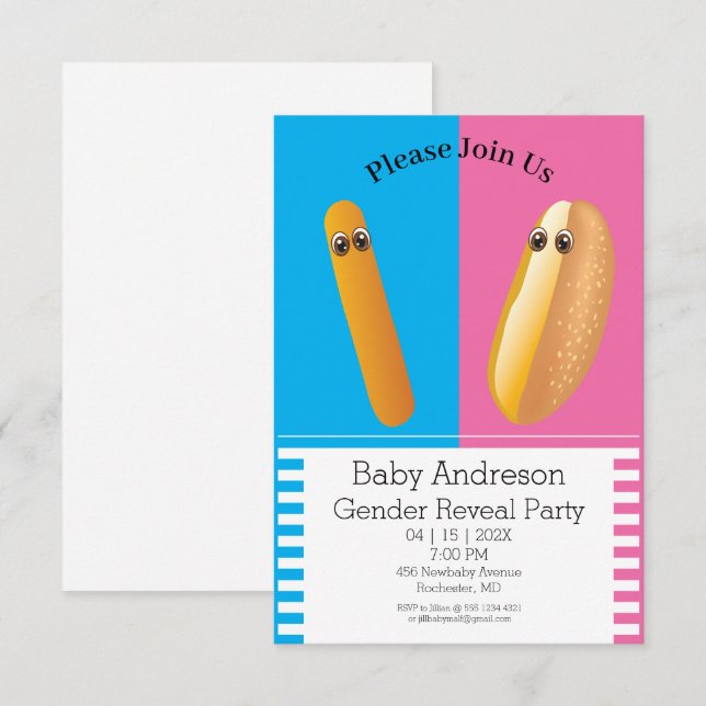 Funny Gender Reveal 🌭 Dancing Hot Dog Baby Shower Einladung (Vorne/Hinten)
