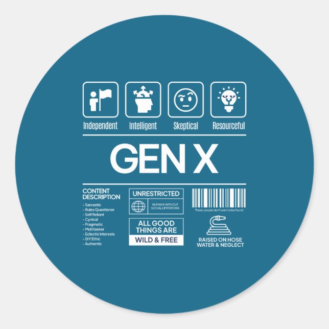 Funny Generation X Characteristics Mens Navy  Runder Aufkleber (Vorderseite)